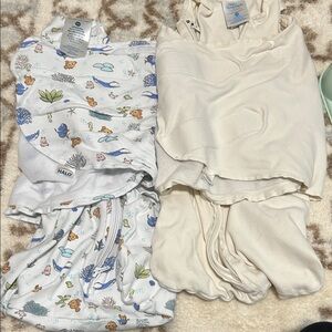 Halo Baby Sleepsacks in White and Ocean Print